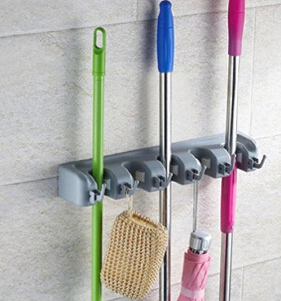 Wandmontage Organizer voor Moppen, Borstels en Bezems - 5 Posities