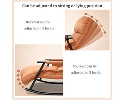 Schommelstoel Novihome ComfortLuxe™ – Verstelbare Rugleuning & Voetensteun – Binnen & Buiten Relaxstoel – Gevoerde Loungestoel met Zijvakken – Draagvermogen 200 kg – Oranje – Ergonomisch Design voor Woonkamer, Slaapkamer & Balkon