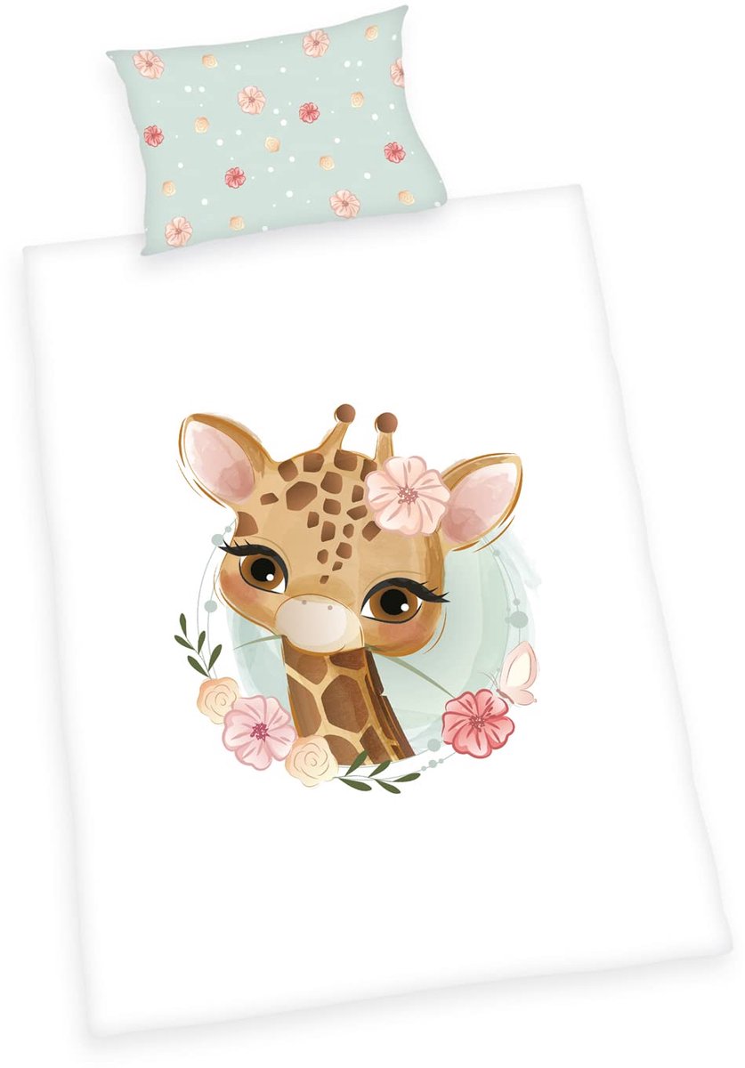 Unyqoos Kinderbeddengoedset met Giraffe Motief en Omkeerbaar Ontwerp van Katoen Meerkleurig