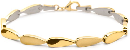 Gouden schakelarmband met druppelvormige schakels.