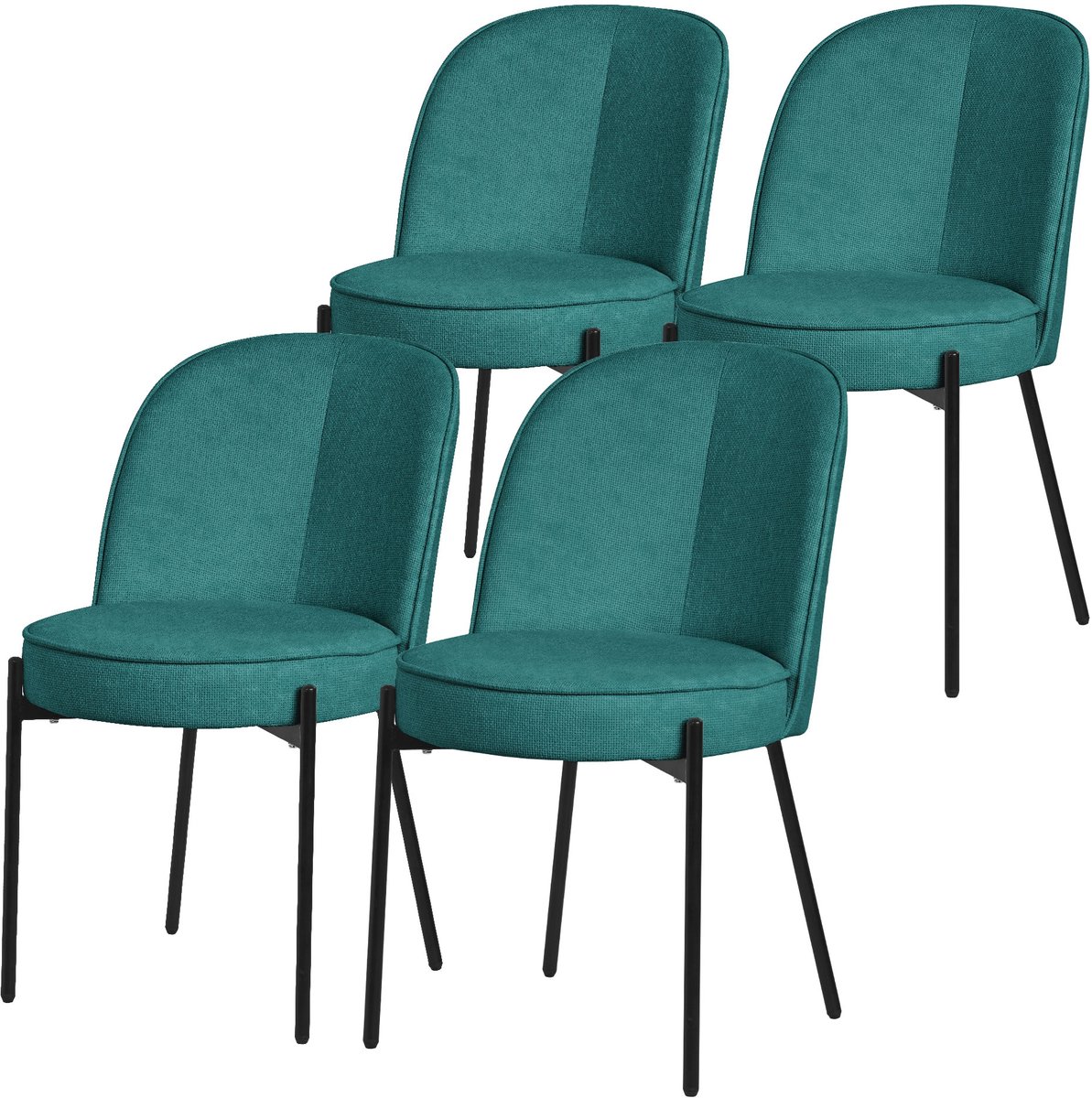 ml-design benzine ronde eetkamerstoelen set van 4 gestoffeerde keukenstoelen comfortabel ergonomisch zachte polyester zitting hoge rugleuning metalen poot modern scandinavisch luxe design woonkamer eethoek keuken stoelen elegant minimalistisch Petrol