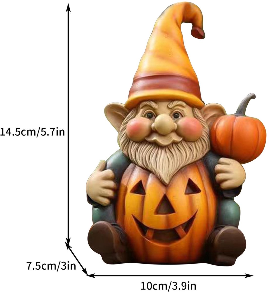Mmgoqqt - 2 Stuk - Pompoen Kabouter Hars Beeldje Met Licht - Tuin En Tafeldecoratie - Naturel - Standaardmodel - Handgemaakt Duurzaam