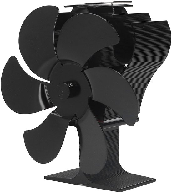 Kachelventilator 6 Bladen Zelfstartend Zwart Aluminium 152mm Voor Hout-, Gas- en Pelletkachels