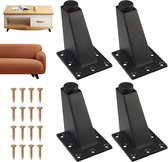 Meubelpoten - 4-pack - Bankpoten - 8 cm - Kastpoten - Metalen meubelpoten - met schroeven - Rechthoekige meubelpoten Geschikt voor banken, kasten, salontafelpoten, bedpoten, kaptafels, tv-tafelpoten - Zwart