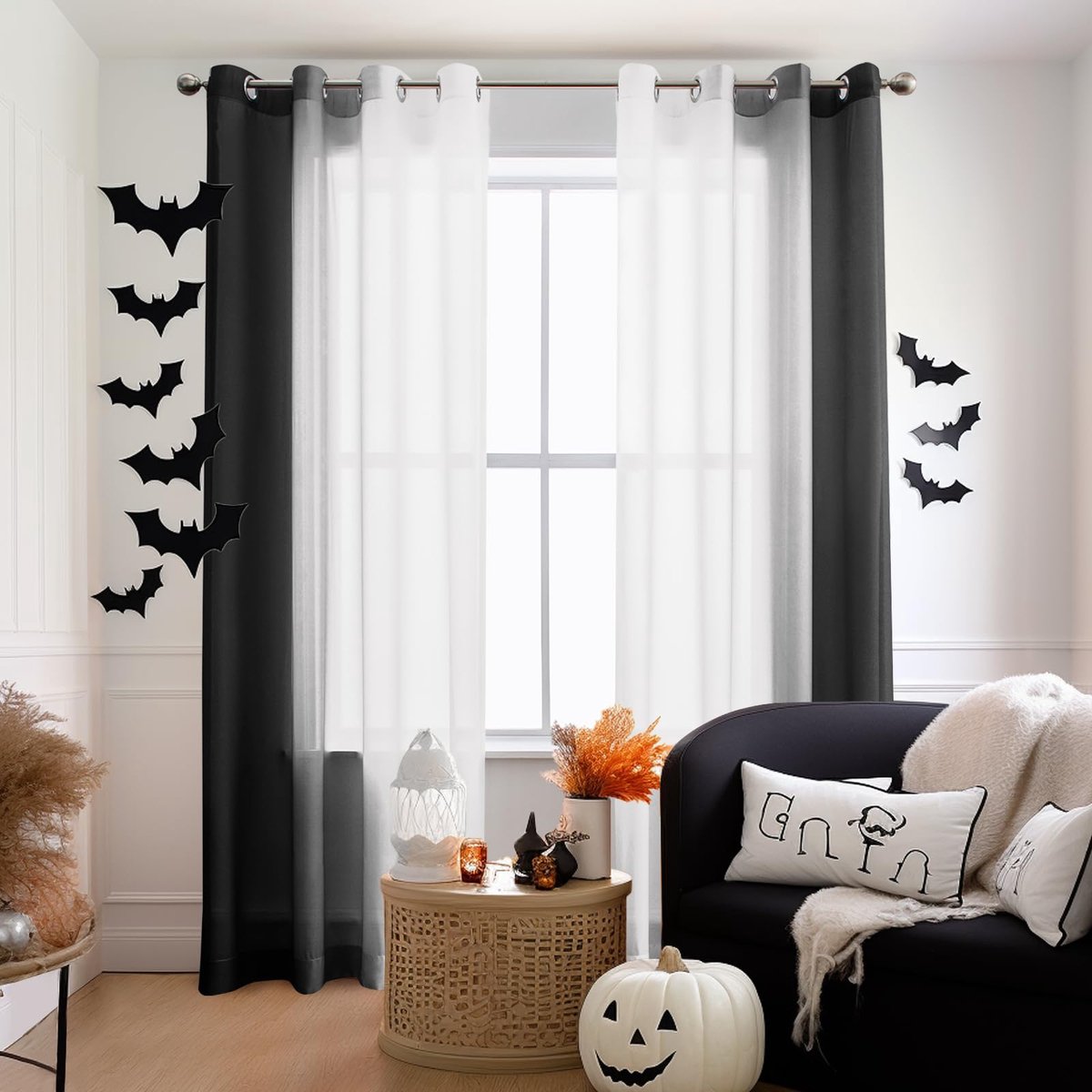 Ibenzoa Stijlvolle zwarte ombre vitrage met linnen uitstraling voor woonkamer 130 x 240 cm Black