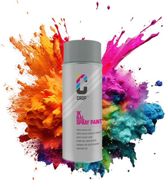 Bombe aérosol CROP RAL 7042 Gris signalisation A - Brillant - 400 ml - Peinture aérosol Grijs - 100 % grand teint - Séchage rapide - Intérieur et extérieur - RAL7042