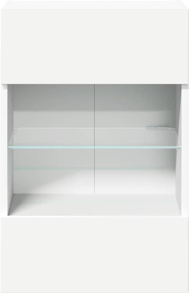Omabeta Wooncollectie LED Wandkasten voor TV – 40x30x60,5 cm – 2 stuks wit met ingebouwde verlichting