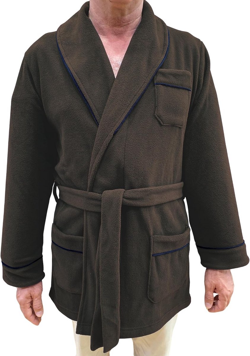Heren fleece ochtendjas met sjaalkraag en riem