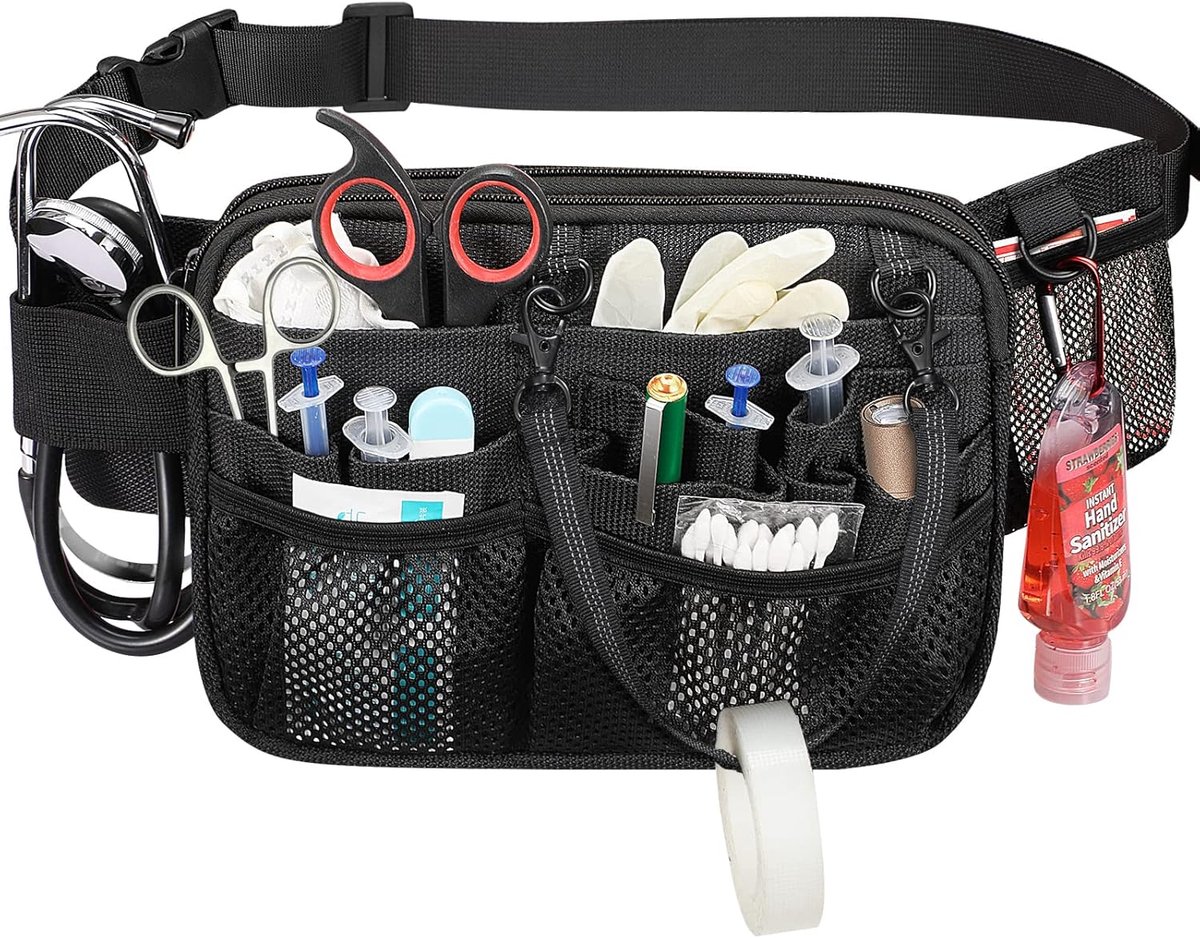 Ultiluxe® Verpleeg heuptas - Zwart - Tas voor verpleegkundigen - Verpleegtas - Organizer voor medische accessoires en spullen - Multifunctioneel - Met vakken