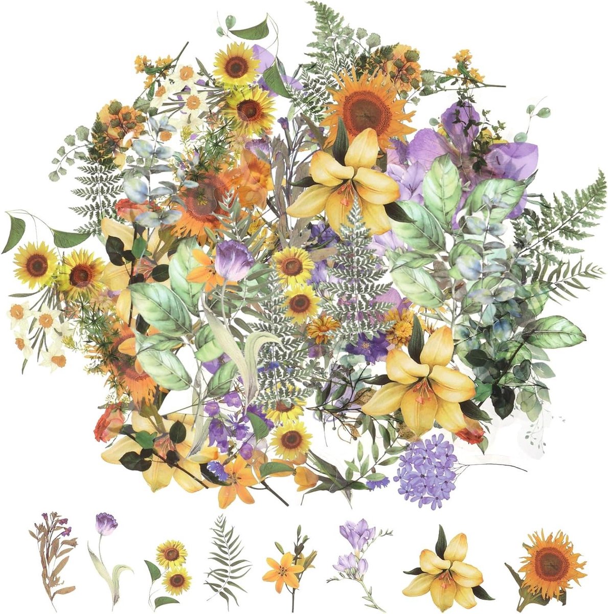 Ronte - Bloemenstickers voor Plakboeken - Transparante Set van 120 Stuks - Handwerk, Kaarten, Laptops - Esthetisch Ontwerp van Bloemen - DIY Plakboekbenodigdheden - 60 Stijlen Bloemen