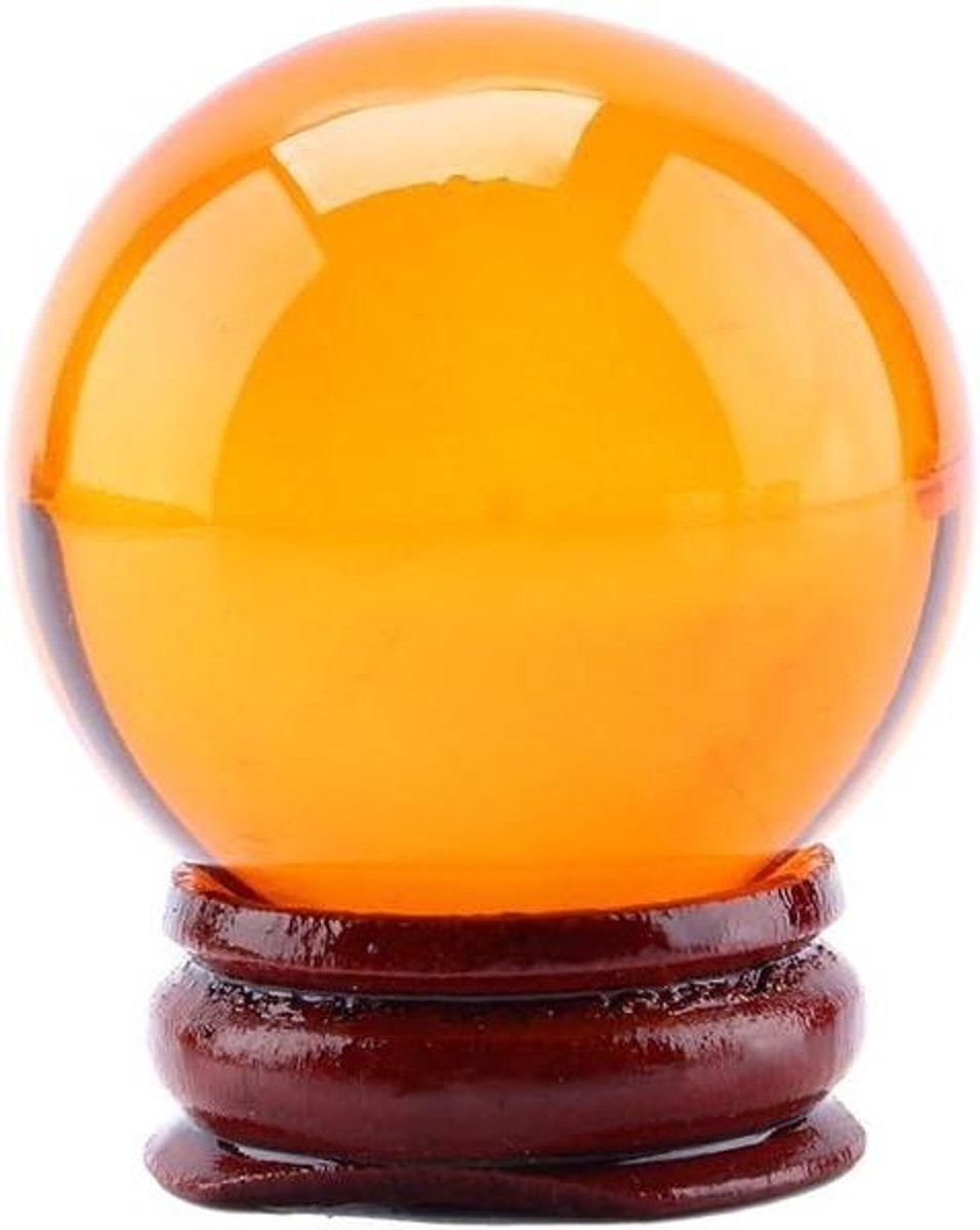 Ronte - Transparante 40mm Kristallen Bol met Amberen Stand - Feng Shui Decoratie