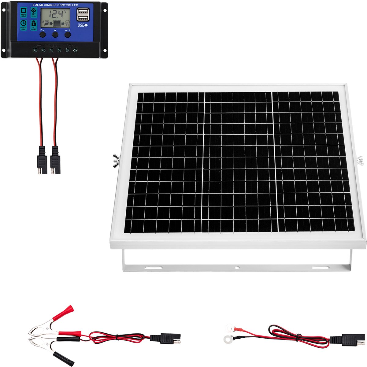 20W 12V Zonnepaneeloplader met MPPT-Controller, Druppelladeronderhouder met Verstelbare Montagebeugel, Ip67 Waterdicht Ontwerp voor Auto's, Boten, Campers, Motorfietsen en Aanhangwagens
