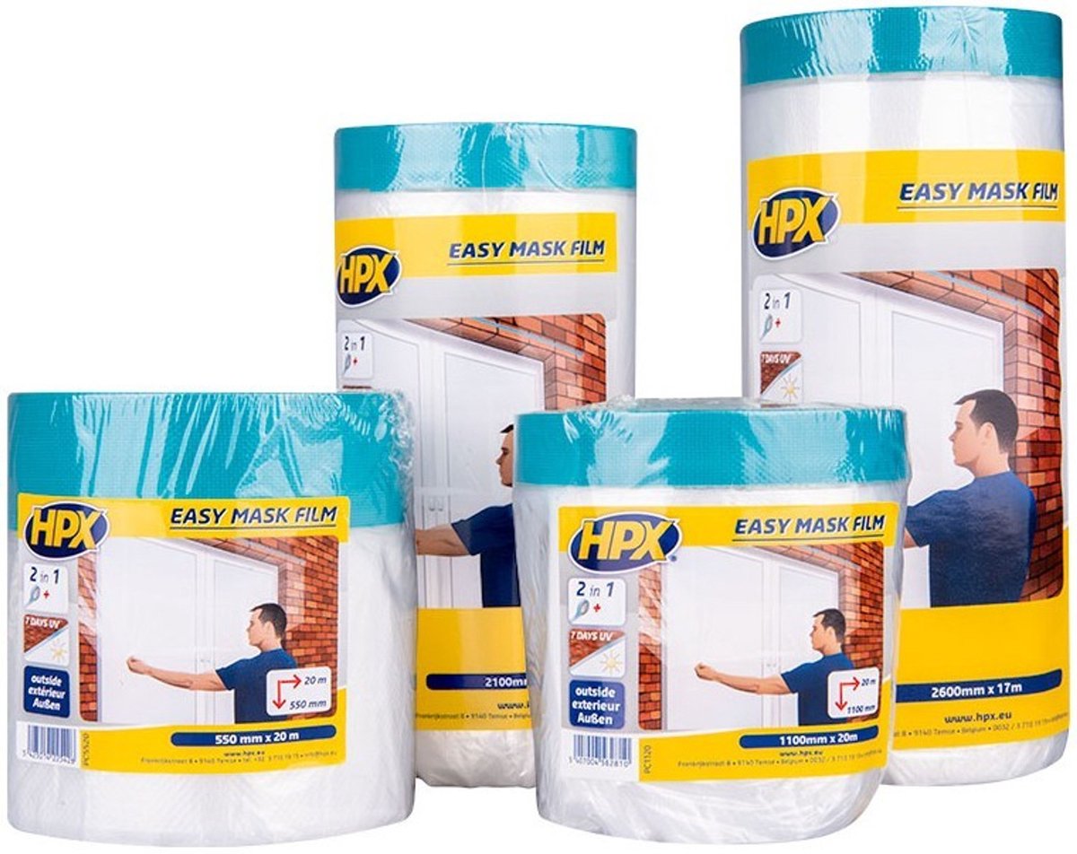 HPX Easy Mask Outdoor - afdekfolie met cloth tape - 2,10 m x 17 m