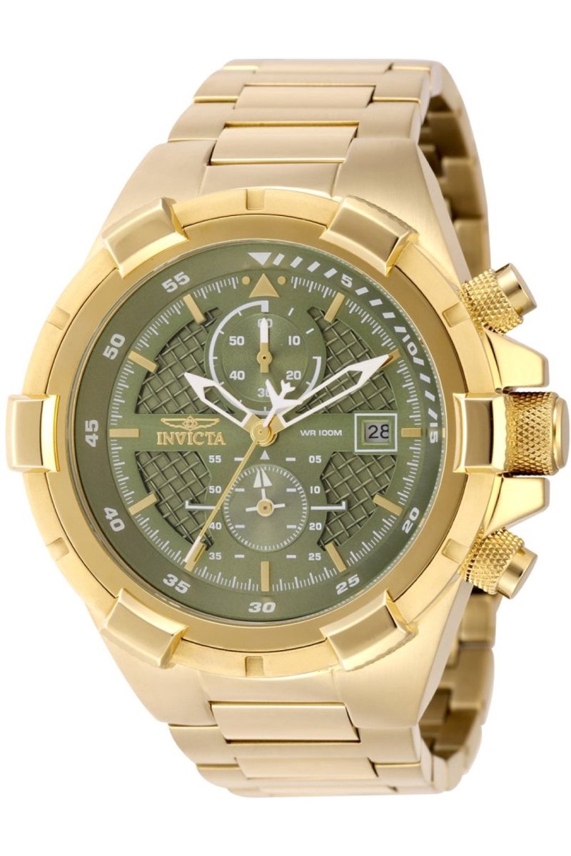 Invicta Aviator 49255 Heren Horloge - Waterdicht - Analoog - Quartz Uurwerk - Roestvrij Staal met groene Wijzerplaat - 50mm