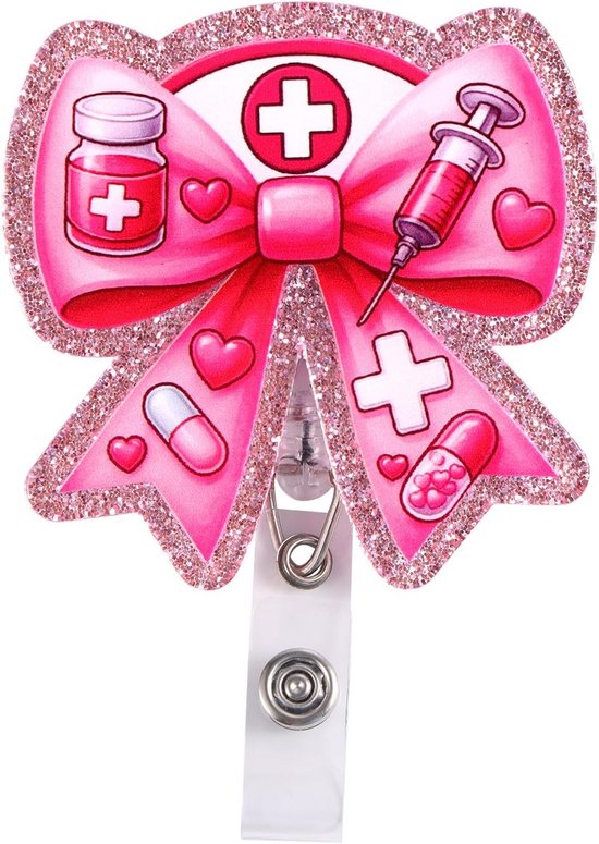 Badgehouder met Trekkoord - Neon Roze - Transparant - Jootjes Haakcadeautjes