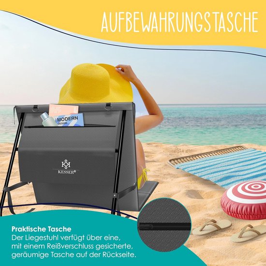 Opvouwbare strandstoel met verstelbare rugleuning, 130 kg belastbaar - inclusief draagtas en onderwaterhoes — afbeelding 3
