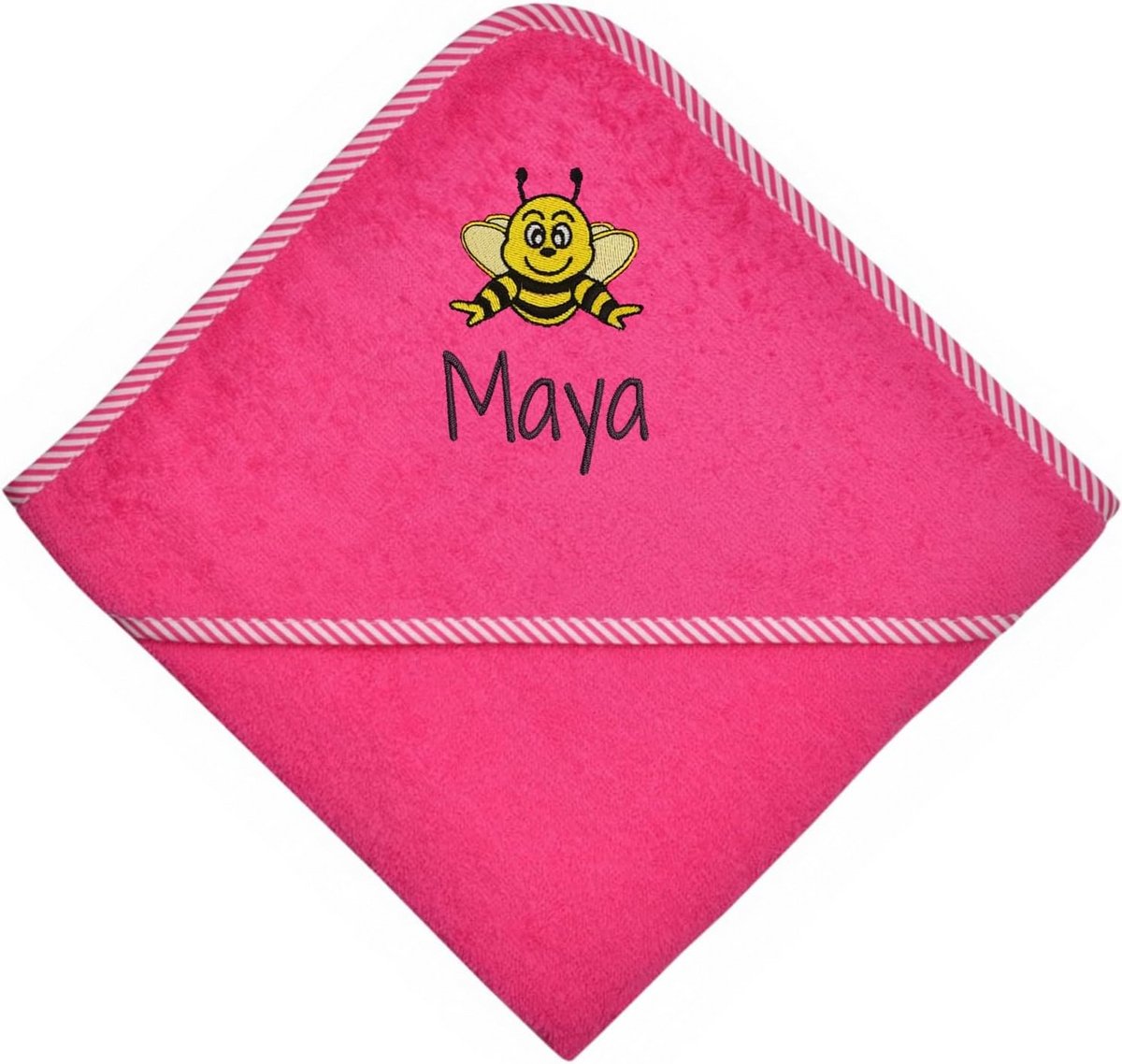 Gepersonaliseerde Capuchonhanddoek met Naam en Motief - Roze - 100x100 cm - Zacht 100% Katoen - voor Baby's en Kinderen
