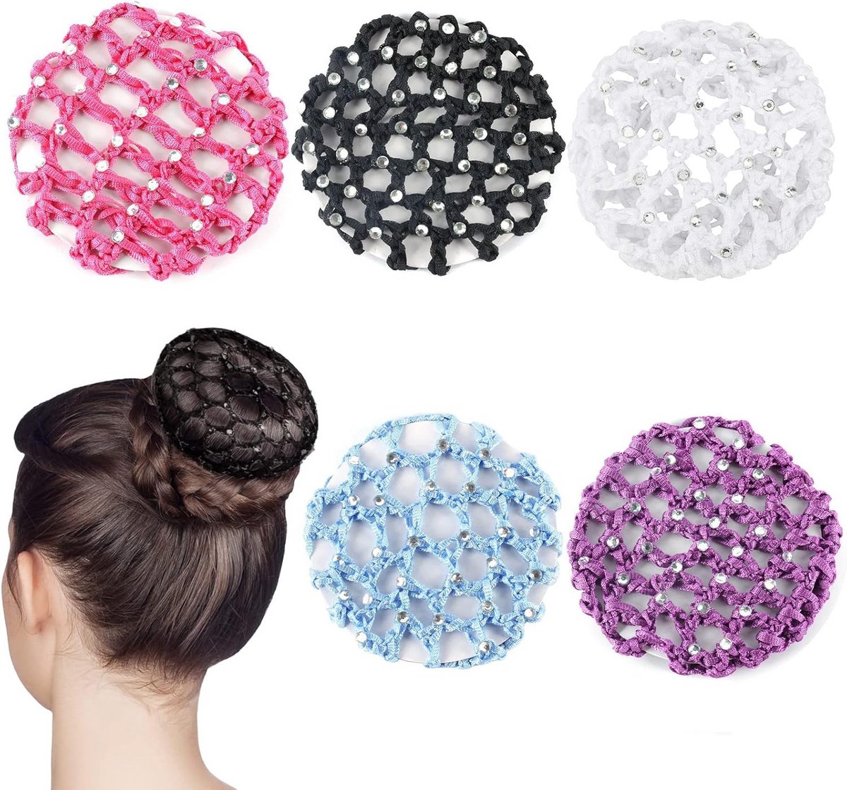 Haarnetten voor kapsels - 5 stuks kristallen haarnet met strass