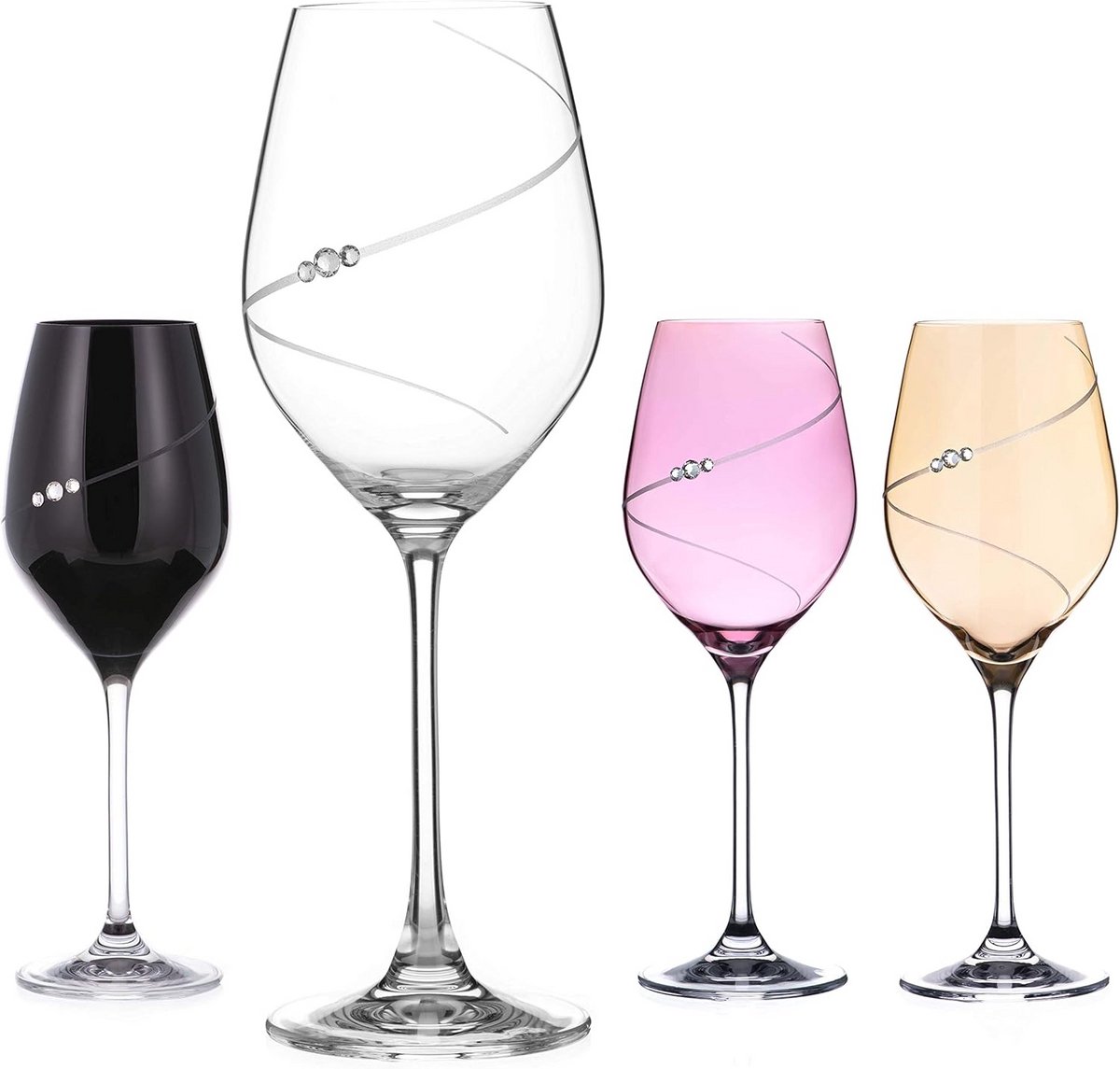 Gekleurde wijnglazen met handgesneden design en Swarovski kristallen - set van 4