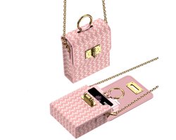Casemania Telefoontasje Geschikt voor de Samsung Galaxy Z Flip Series (7/6/5/4/3) - Pale Pink - Luxe Kunstlederen Tasje met Gevlochten Uitrstaling - Beschermingtas met Pasjeshouder en Crossbody Lanyard