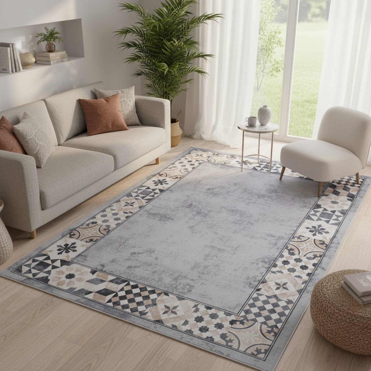 Tapiso Nora Vloerkleed Vintage Grijs Woonkamerkleed Oriëntaals Design Kortpolig Tapijt Ant