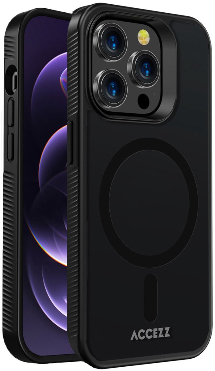 Accezz Hoesje Geschikt voor iPhone 14 Pro Hoesje - Accezz Rugged Frosted Backcover Geschikt voor MagSafe - Zwart