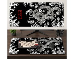 Grote Muismat 80x30 | Gaming Muismat | Zwart en wit | XXL | Antislip | Desktop Mat | Computer Mat | Draak