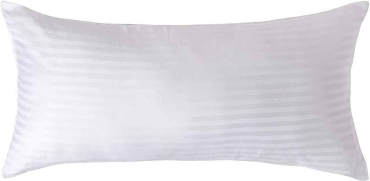 Famanu Witte zuivere egyptische katoenen euro size kussensloop 40 x 80 cm, 330 en 500 draadtelling percal equivalent satijnen kussensloop met streepje en ritssluiting