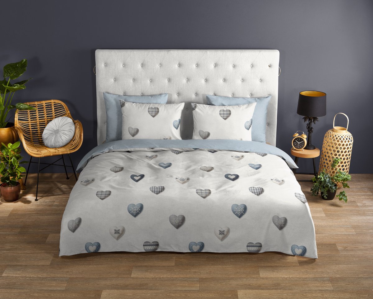Good Morning dekbedovertrek romantische / landelijke harten - 2 persoons 200x200/220 cm - Ecru - 100% Katoen renforce