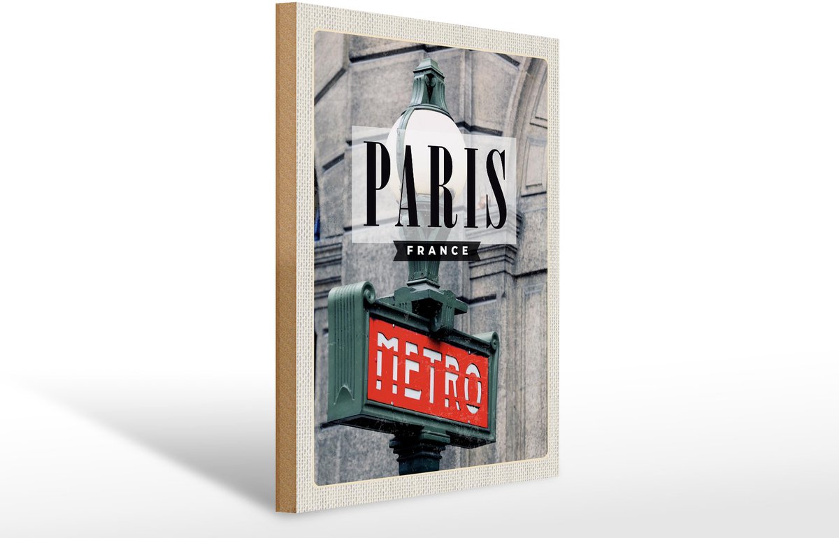 Femer Holzschild Reise 30x40cm Paris France Metro Reiseziel