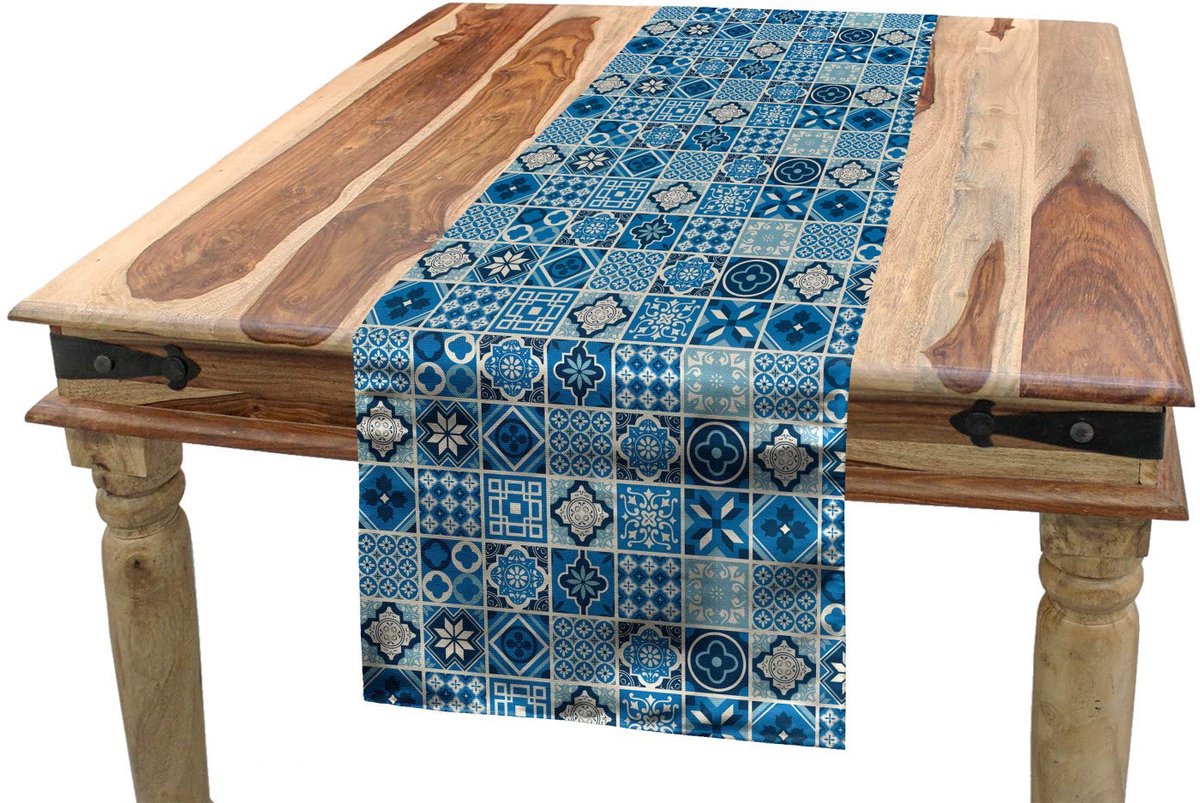 ABAKUHAUS Tafelloper – marineblauw raster – 40×225 cm – machinewasbaar