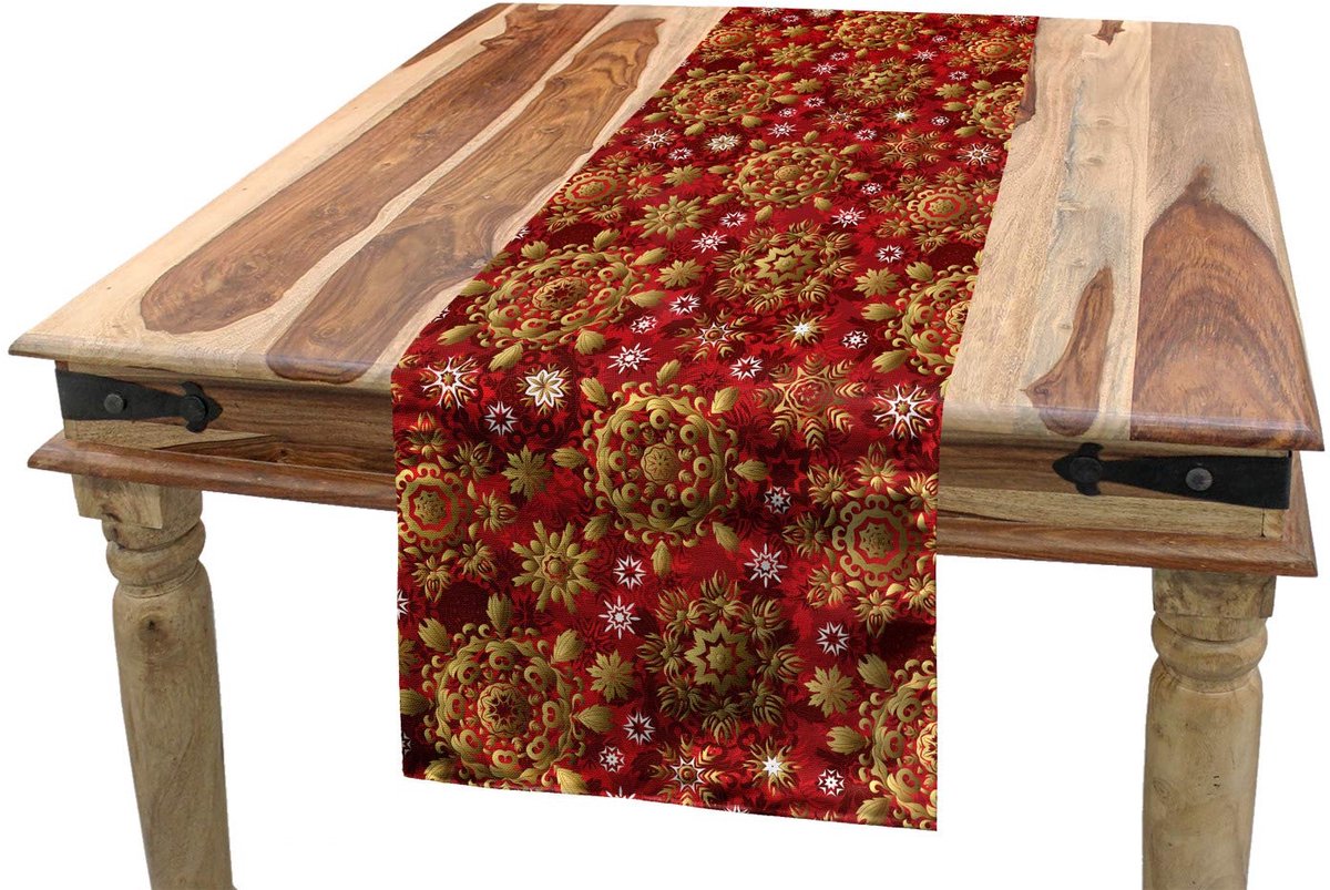 ABAKUHAUS Rode mandala-tafelloper – 40x225 cm – Polyester, machinewasbaar, binnen/buiten