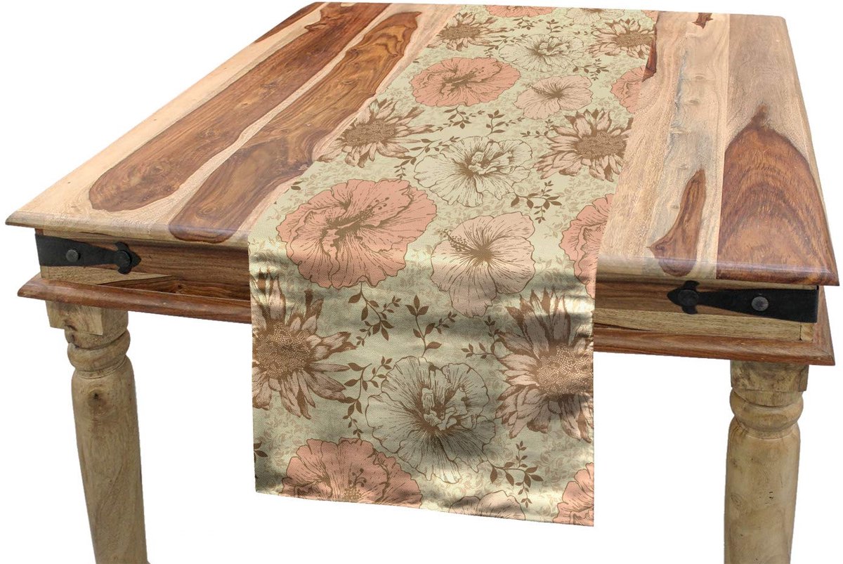ABAKUHAUS Tafelloper – Exotische hibiscus 40x225 cm – Coral Tan