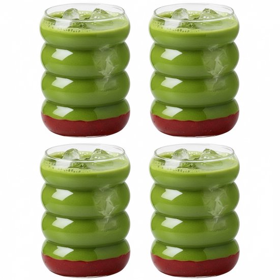 Lordani Matcha Drinkglazen | Set van 4 | 300ML | Bubbelglazen | Glazen | Frisdrankglazen | Waterglazen