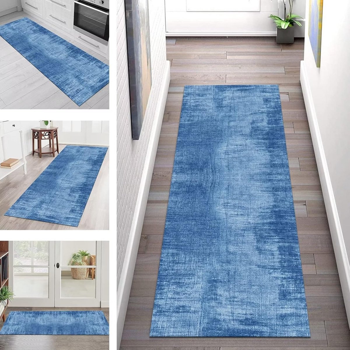 Antislip Wasbare Keukenloper 100x200cm - Tapijt voor Woonkamer, Slaapkamer, en Hal - Polyester Vloerkleed in Blauw