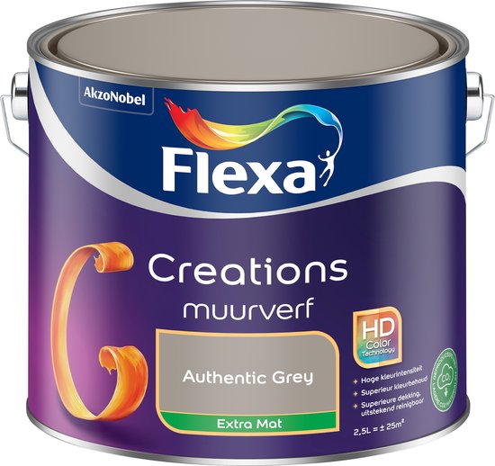 Flexa - Creations Muurverf Extra Mat - Authentic Grey - Creations - 2.5 L