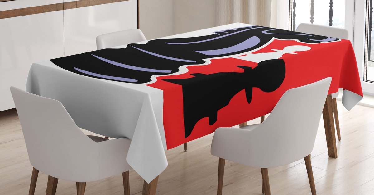 ABAKUHAUS Tafelkleed – Schaakstukken, satijn 140x240 – koksgrijs multicolor