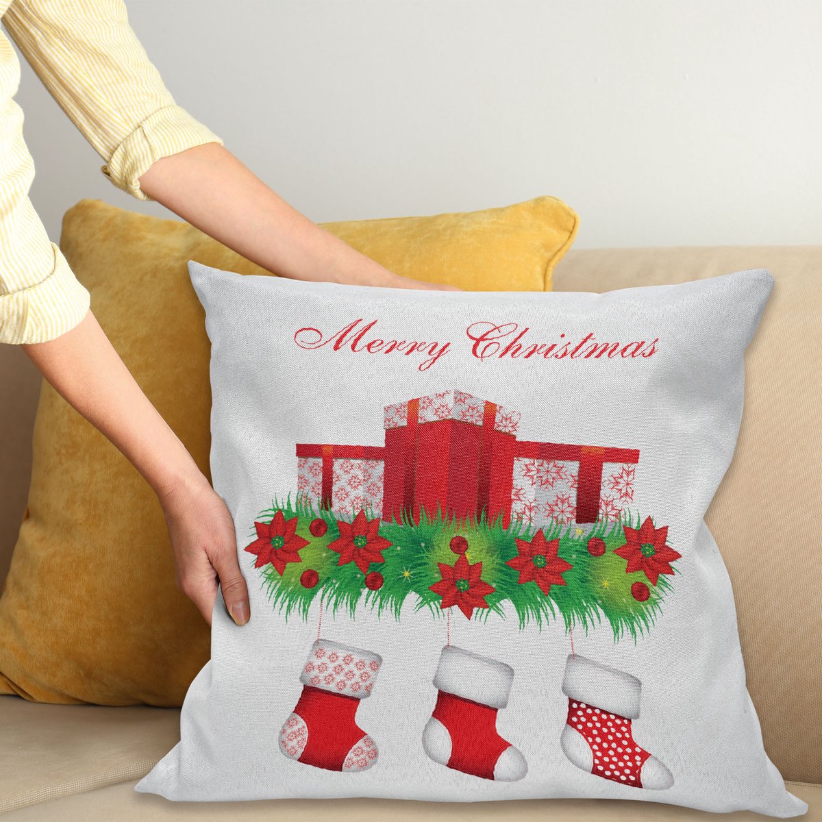 ABAKUHAUS Kerstkussenhoes – 45x45 cm – Dubbelzijdig bedrukt, met rits Rood