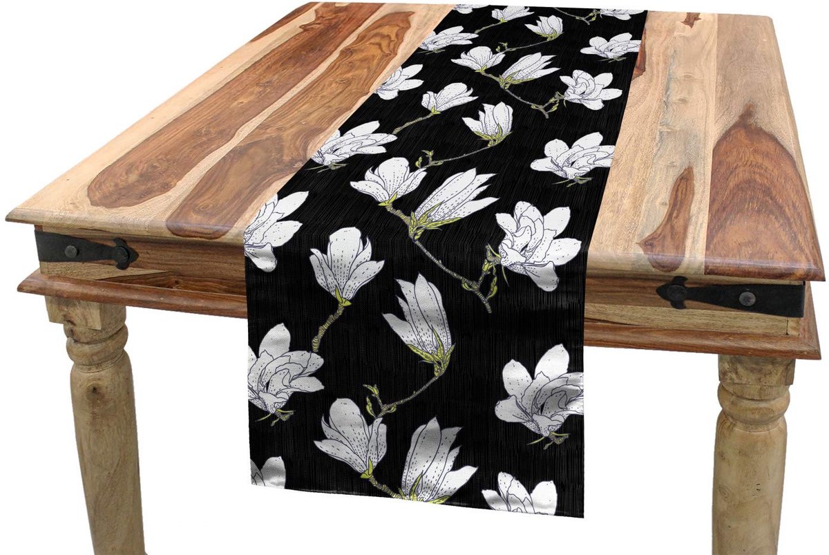 ABAKUHAUS Magnolia – tafelrok – 40x180 cm – groen/zwart-wit