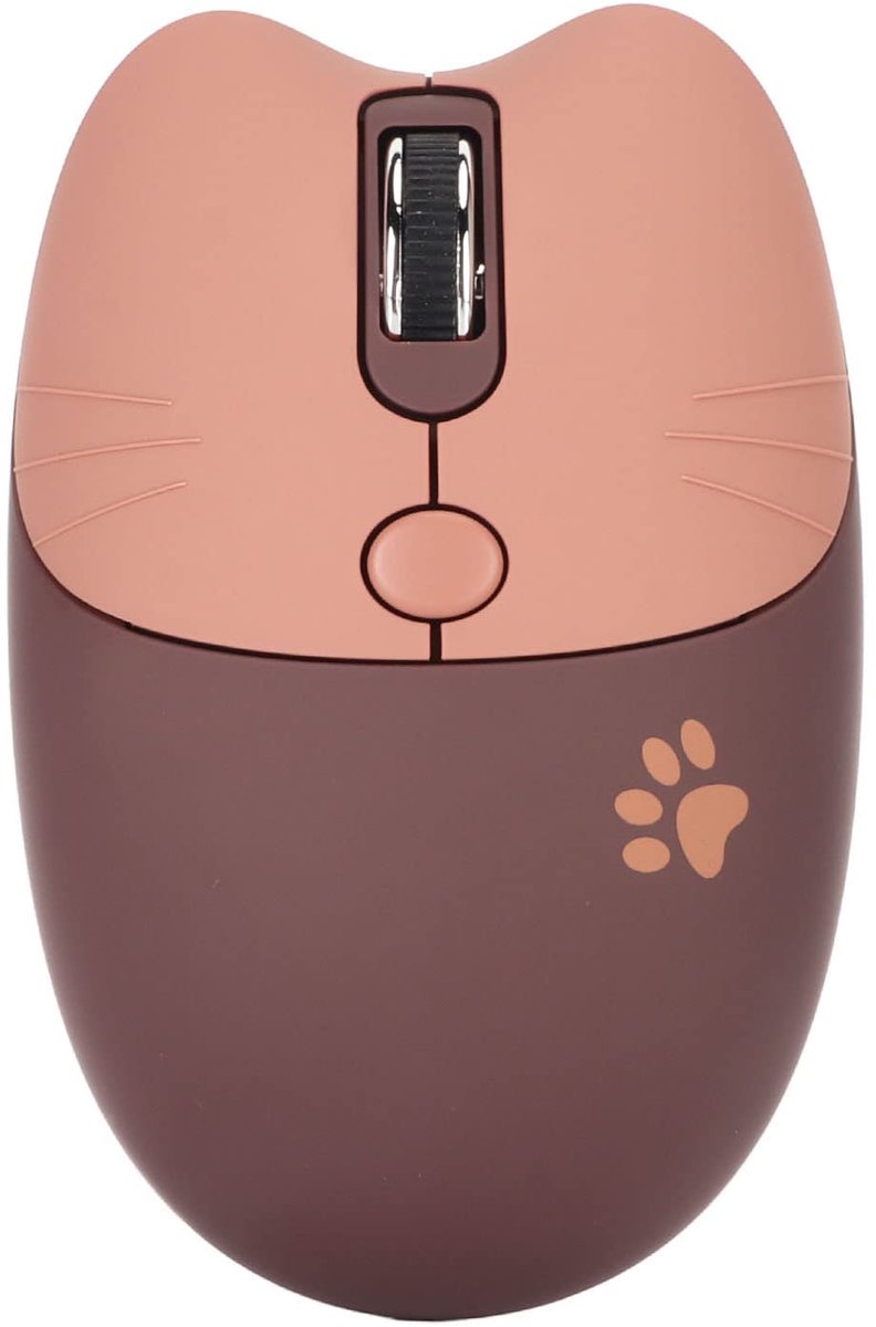 Draadloze kattenmuis, 1000 1200 1600 3 niveaus DPI 2.4G draadloze stille muis voor meisjes Muizen met USB-ontvanger Kattenthema muis voor computerlaptop (bruin)