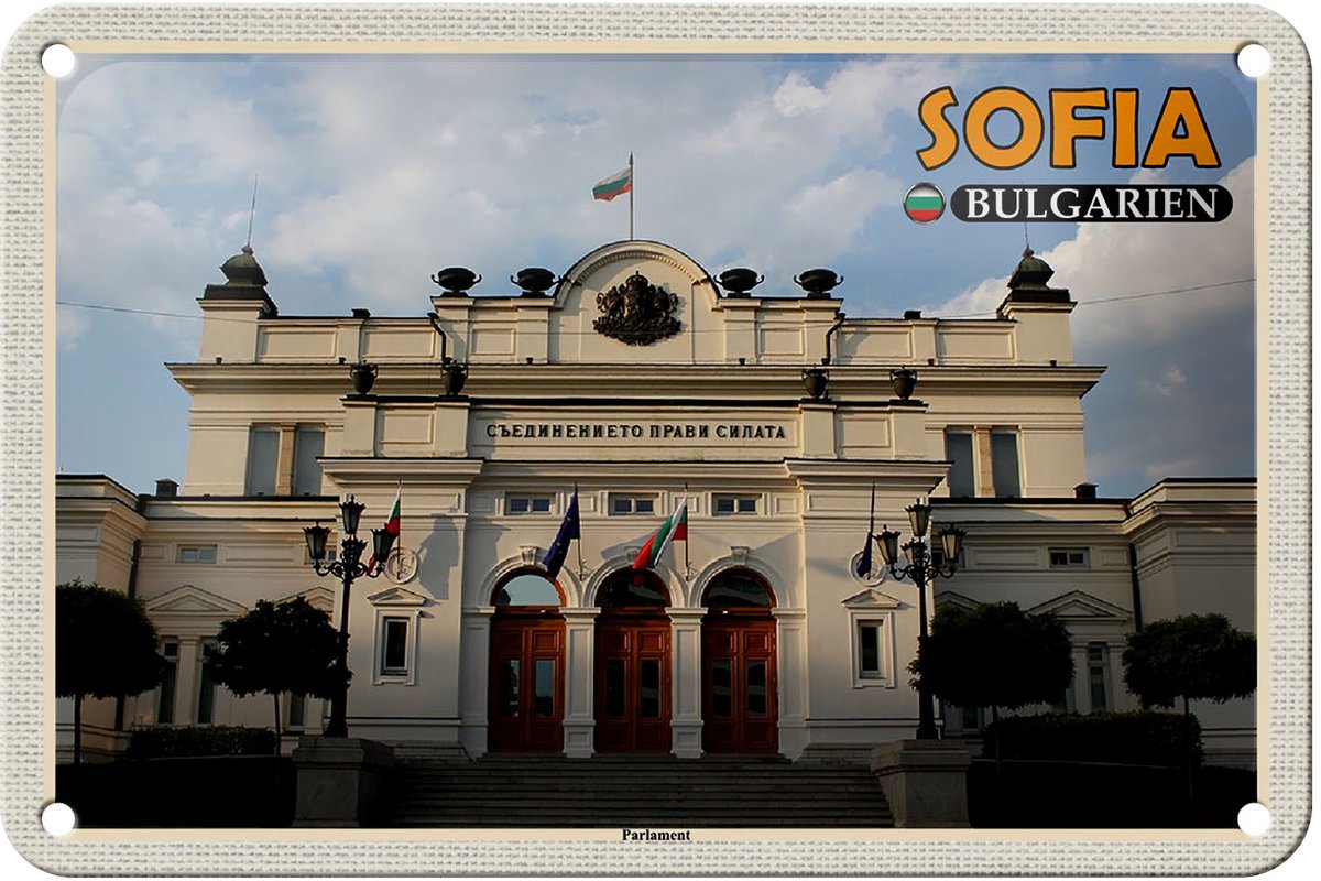 Blechschild Reise 18x12cm Sofia Bulgarien Parlament Geschenk Schild