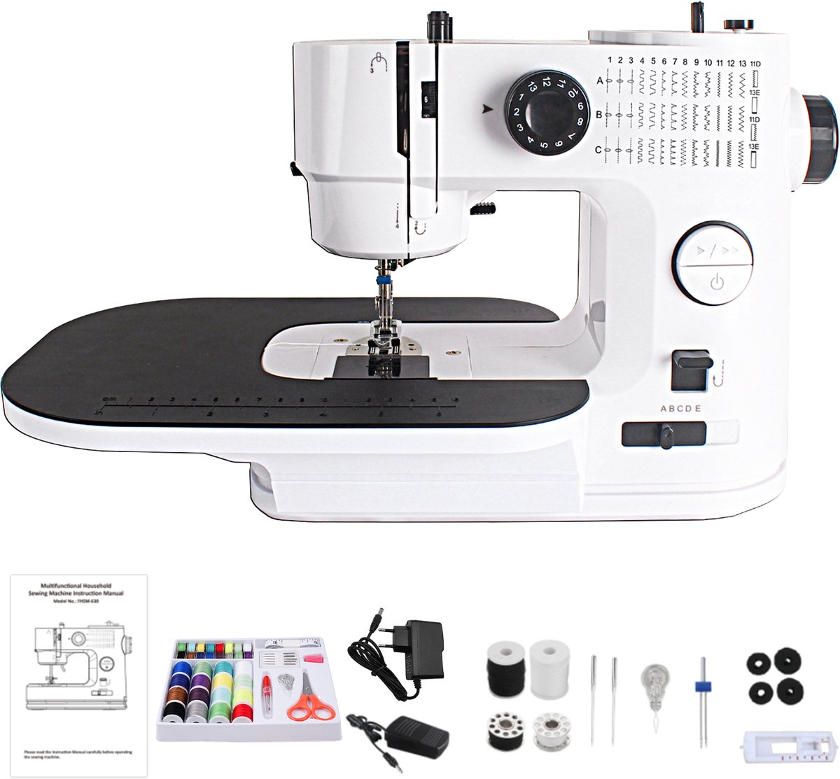 Creatorally Elektrische Naaimachine Huishoudelijk - 41 steektypen - met 42-delige naaipakket - Elektrische dubbeldraads naaimachine - Naaiset - Sewing Machine Beginners Set - wit