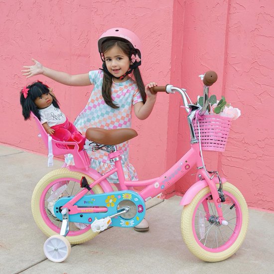 Meisjesfiets 12-20 inch, Kinderfiets voor 2-13 Jaar, Prinsessenstijl met Poppenzitje en Mand, Trainingswielen, Meerdere Kleuren van Merkloos — afbeelding 3