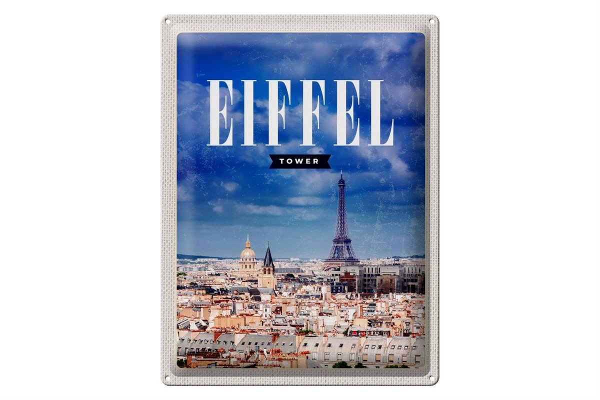 Blechschild Reise 30x40cm Eiffel tower Panorama Bild Retro