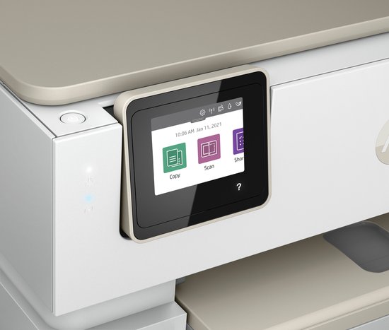 Close-up van het 2,7-inch kleurentouchscreen van de HP Envy Inspire 7220e printer.