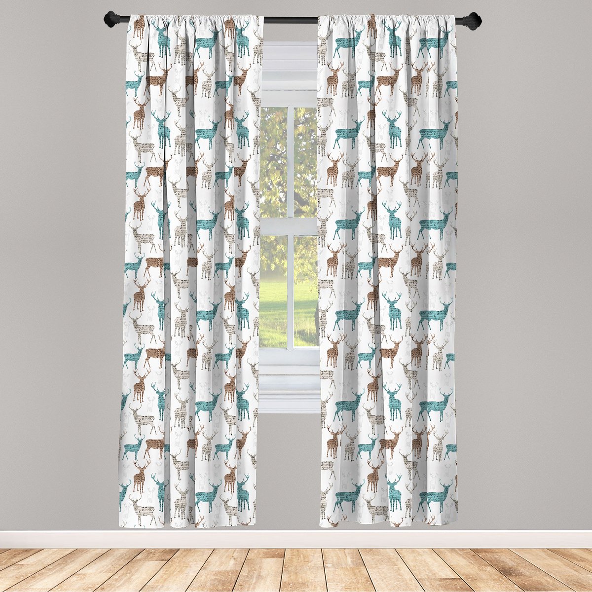 ABAKUHAUS Herten gordijnen – 2x75x245 cm – roedezak – turkoois beige bruin