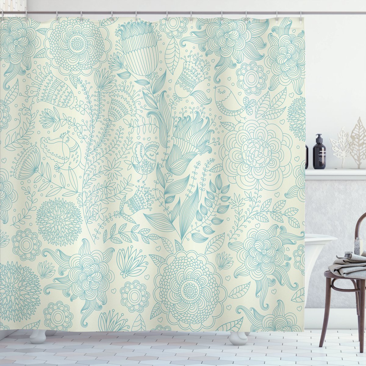 ABAKUHAUS Douchegordijn – Blauw/Groen 175x200 cm – Polyester