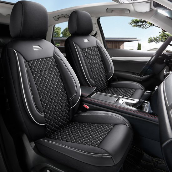 Housses de siège de voiture pour Citroen C3 3 2017 sur mesure| Ensemble de 2 pièces | Siège conducteur + passager série AIS | AIS103 | Zwart avec coutures blanches
