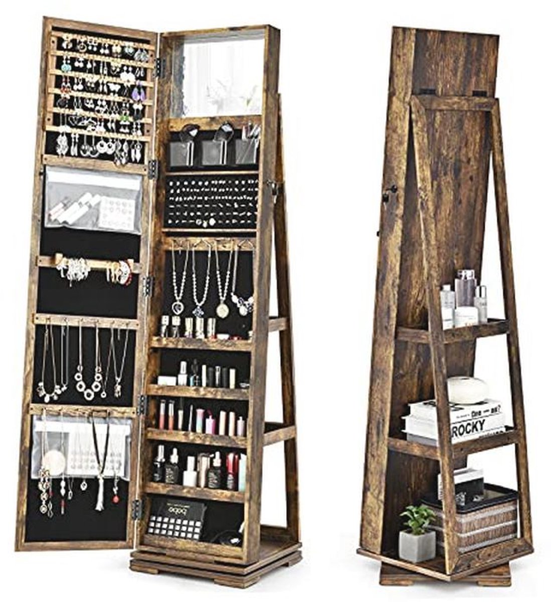 3-in-1 Sieraadkast met Spiegel - 360° Rotatable - Lockable - Opbergmeubel voor Sieraden met Grote Opbergruimte
