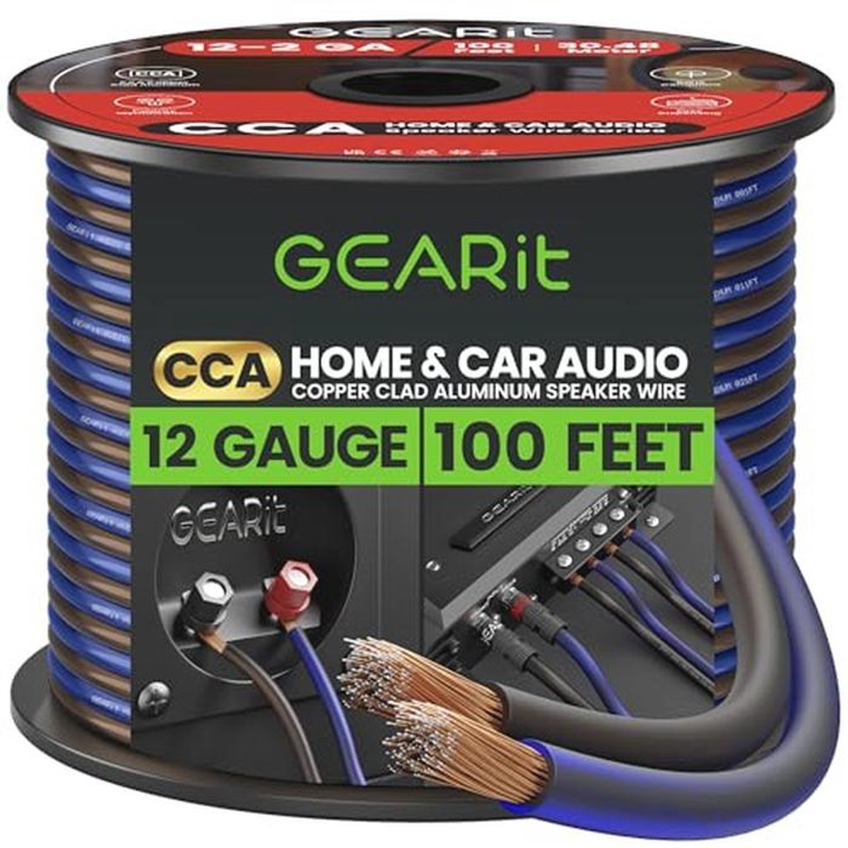 12 Gauge Luidsprekerkabel (30,4 meter) - Hoogwaardige CCA Hifi Audio Kabel voor Home Cinema en Autoradio